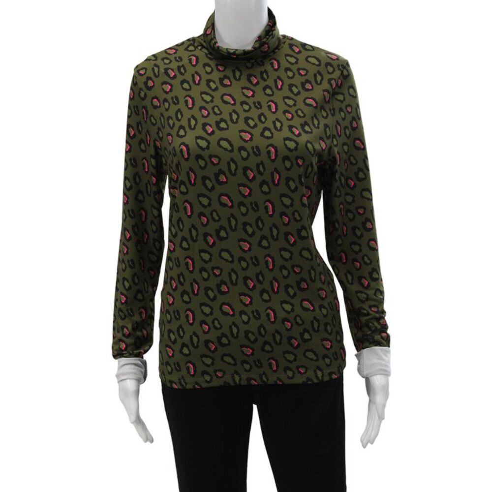 Essentiel Antwerp Womens Green Leopard Turtleneck Long Sleeve Top Size 2